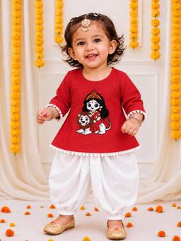 BownBee - Embroidered Kurti with dhoti - Red
