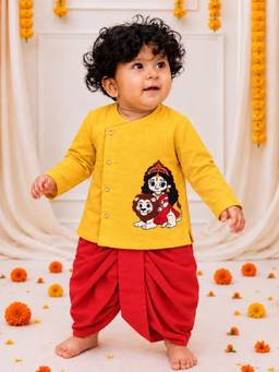 BownBee - Embroidered Kurta with Dhoti - Yellow