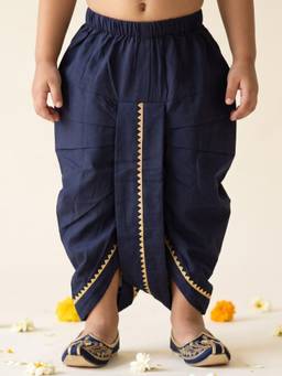 AJ Dezines - Navy blue Solid Cotton Dhoti For Boys