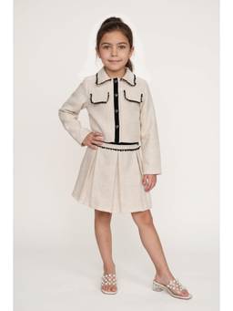 One Friday - Off White Embellished Boucle Jacket