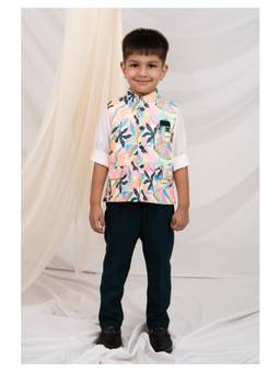 Little Collars - Blended Full Sleeves All Over Embroidered Jacket Shirt and trouser
