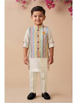 Little Collars - Full Sleeves floral printed Jacket Kurta and Pyjama