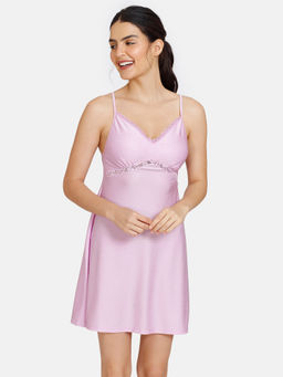Zivame - Non Padded Wirefree Relaxed Fit Babydoll With Bikini Panty - Violet Tulip