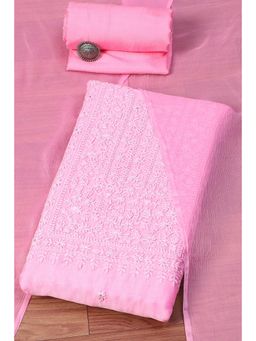 Biba - Pink Chanderi Hand Embroidered Dress Material (Set of 3)