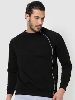 Campus Sutra - Men Crew Neck Sweatshirt With Zip Accent
