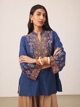 Ritu Kumar - Navy Blue Floral Full Sleeves Kurti