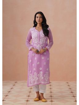 House of Chikankari - Lavender Georgette Embroidered Full Sleeves Kurta
