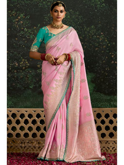 Mysilklove - Lace Pink Designer Banarasi Saree