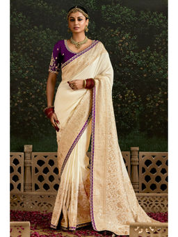 Mysilklove - Alabaster Cream Designer Banarasi Saree