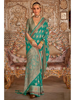 Mysilklove - Summer Green Zari Woven Georgette Saree