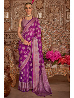 Mysilklove - Lolipop Purple Zari Woven Georgette Saree