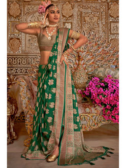 Mysilklove - Leaves Green Zari Woven Georgette Saree