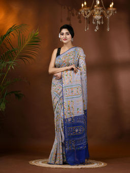 DESH BIDESH - Womens Pure Tribal Art Warli Printed Designer Handloom Saree with Unstitched Blouse