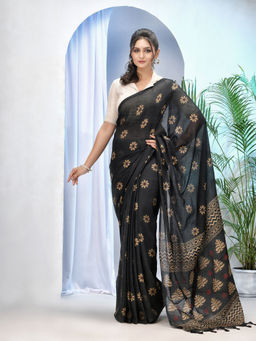 DESH BIDESH - Womens Bengal Tant Abhrak Work Design Soft Pure Handloom Saree with Unstitched Blouse