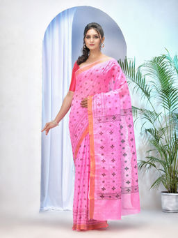 DESH BIDESH - Womens Bengal Tant Kerala Print Design Pure Handloom Cotton Saree Without Blouse