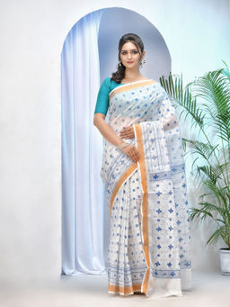 DESH BIDESH - Womens Bengal Tant Kerala Print Design Pure Handloom Cotton Saree Without Blouse