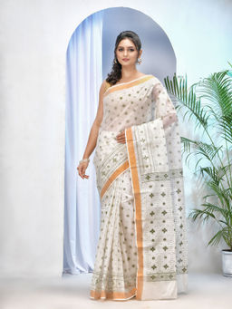 DESH BIDESH - Womens Bengal Tant Kerala Print Design Pure Handloom Cotton Saree Without Blouse