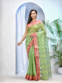 DESH BIDESH - Womens Traditional Pure Handloom Cotton Saree Minakarat Woven Designer Without Blouse