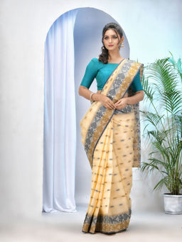 DESH BIDESH - Women Tant Handloom Pure Cotton Saree Noyonchuri Design Without Blouse