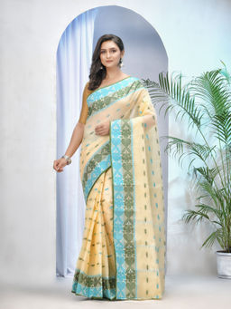 DESH BIDESH - Women Tant Handloom Pure Cotton Saree Noyonchuri Design Without Blouse