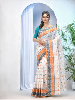 DESH BIDESH - Women Tant Handloom Pure Cotton Saree Noyonchuri Design Without Blouse