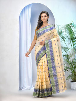 DESH BIDESH - Womens Tant Pure Bengali Cotton Saree Whole Body Noyonchuri Design Without Blouse