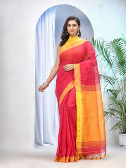 DESH BIDESH - Womens Tant Silk Handloom Cotton Saree Sequence Work with Unstitched Blouse