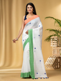 DESH BIDESH - Womens Tri Color Pure Handloom Cotton Saree with Unstitched Blouse