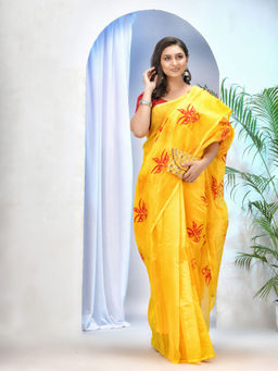 DESH BIDESH - Womens Silk Handloom Blend Saree Uma Embroidery Work Design with Unstitched Blouse