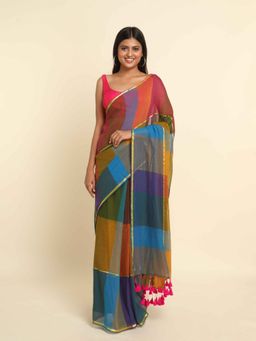 Suta - Multi-Color Cotton Blend Colorblock Saree