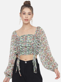Trend Arrest - Multi Floral Ruching Top