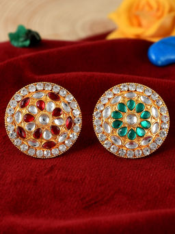 Silvermerc Designs - Gold Plated Meenakari Adjustable Enamelled Traditional Finger Ring (Set of 2)