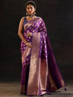 Libas - Purple Ethnic Woven Design Saree with Unstitched Blouse