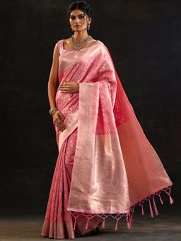 Libas - Pink Ethnic Woven Design Saree with Unstitched Blouse
