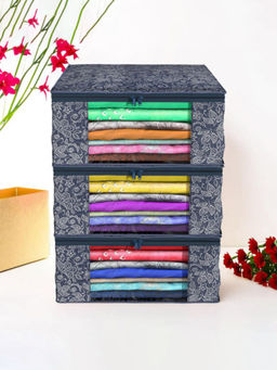 Kuber Industries - Navy Blue Saree Storage Bags (Pack of 3) (L)