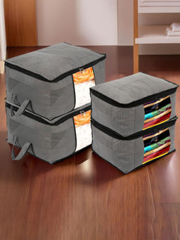 Kuber Industries - Grey Non-Woven Lining Print Underbed Storage Bags (Pack of 4)