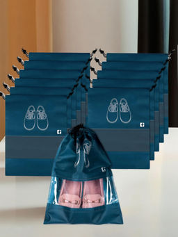 Kuber Industries - Navy Blue Non-Woven Shoe Storage Bags (Pack of 12)