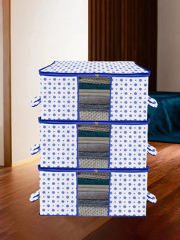 Kuber Industries - White Non-Woven Polka Dot Print Blanket Covers (Pack of 3) (L)