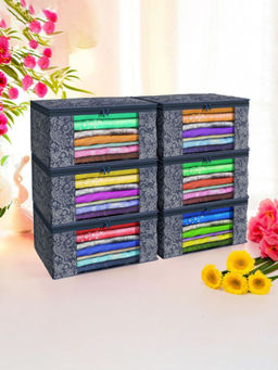 Kuber Industries - Navy Blue Saree Storage Bags (Pack of 6)