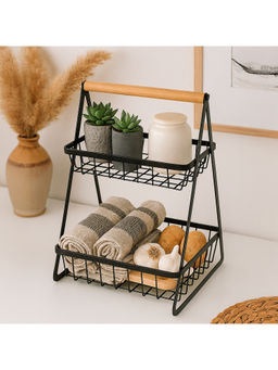Epicasa - Black 2-Tier Fruit / Vegetable Rack with Wood Handle
