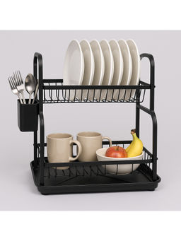 Epicasa - Black 2-Tier Carbon Steel Dish Drainer Drying Rack