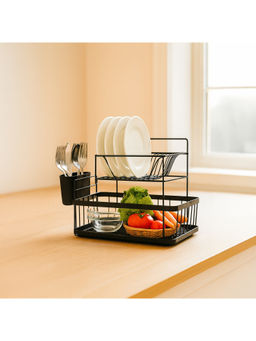 Epicasa - Black 2-Tier Carbon Steel Dish Drainer Drying Rack