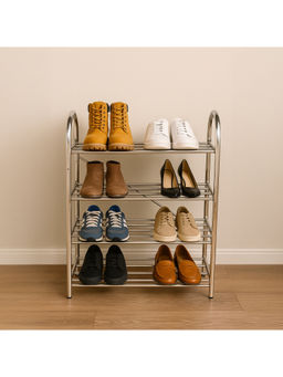Epicasa - Silver 4-Tier Durable Stainless Steel Shoe Rack Organizer