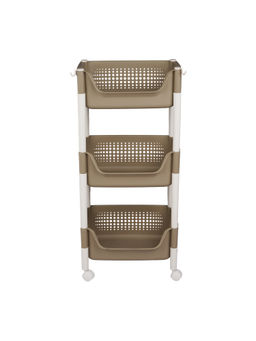 Epicasa - Brown 3-Tier Kitchen Storage Rack Organizer with Wheels and Hooks