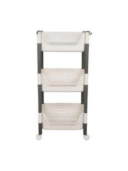 Epicasa - White 3-Tier Kitchen Storage Rack Organizer with Wheels and Hooks