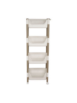 Epicasa - White 4-Tier Storage Rack with Wheels