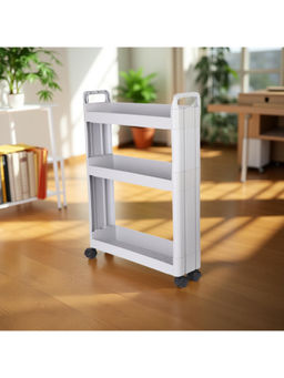 Epicasa - Grey 3-Tier Plastic Trolley with Handle and Wheels
