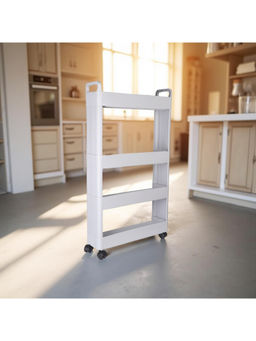 Epicasa - Grey 4-Tier Slim Plastic Trolley with Handle and Wheels