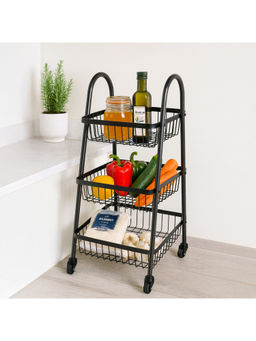 Epicasa - Black 3-Tier Multipurpose Metal Storage Rack with Wheels