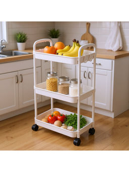 Epicasa - White 3-Tier Rolling Storage Rack Organizer with Caster Wheels
